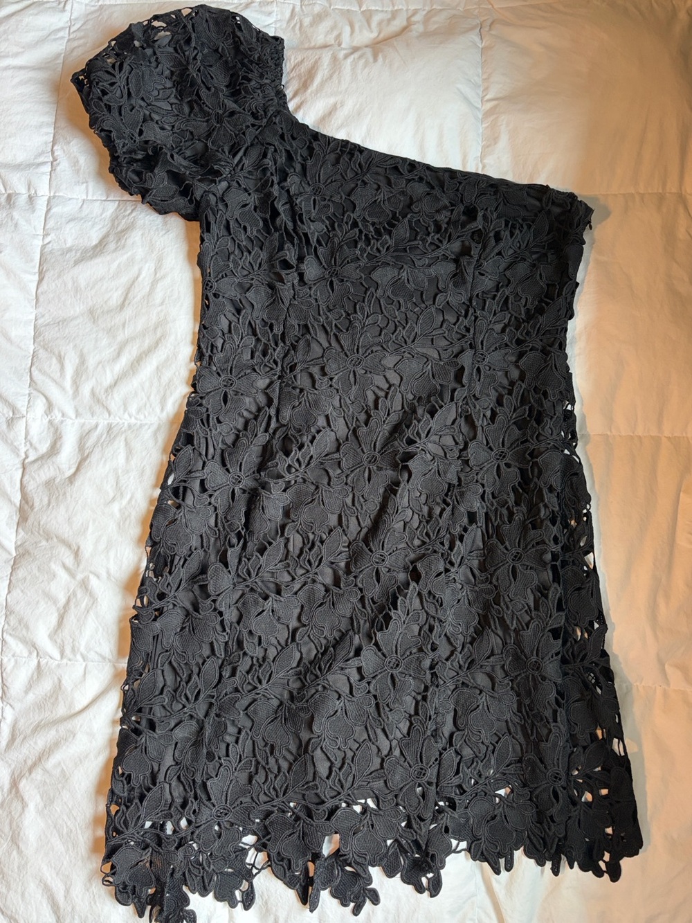Nordstrom Floret Studios Black One-Shoulder Floral Lace Mini Dress